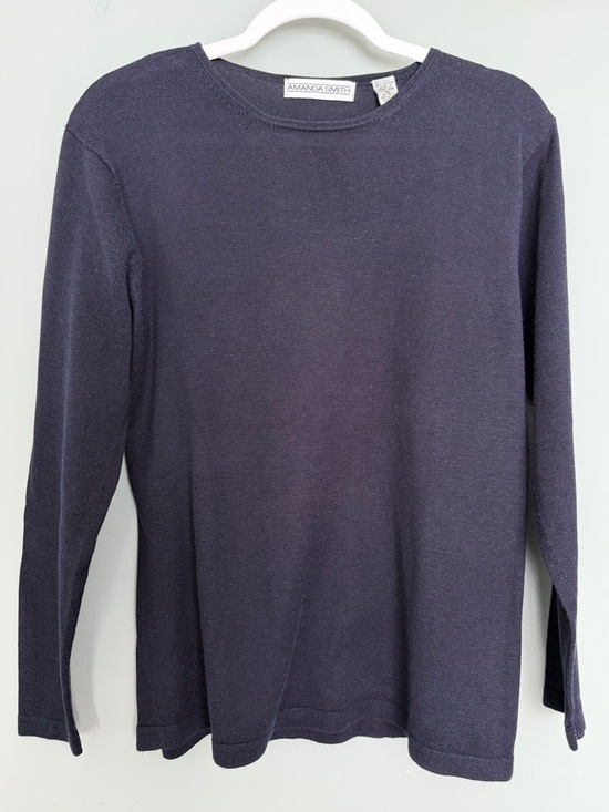 Amanda Smith Sweaters - Amanda Smith Silk Cotton Blend Navy Blue Classic Lightweight Crew Neck Sweater